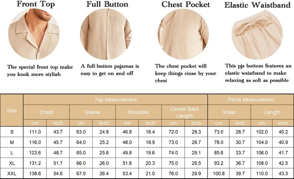Ekouaer Men's Long Pyjamas Cotton Two-Piece Sleepwear Long Sleeve Loungewear Winter S-XXL - Image 6
