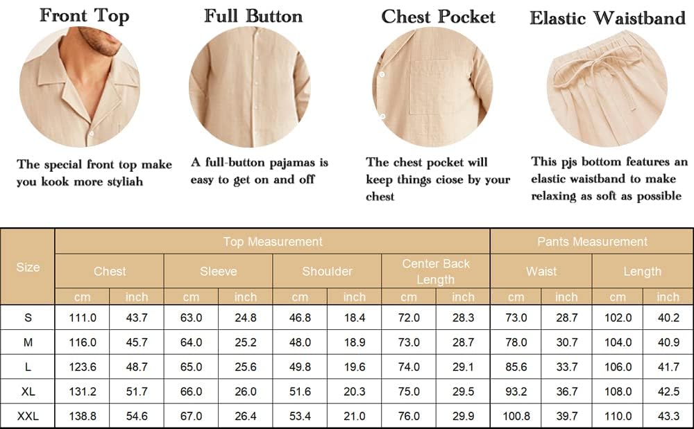 Ekouaer Pigiama da Uomo Invernale in Cotone Pigiami Due Pezzi Manica Lunga Pantaloni Pigiama da Notte Camicia Caldo， S-XXL