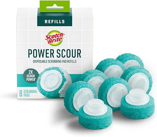 Scotch-Brite Power Scour - Recambios de almohadillas desechables para fregar, pastillas limpiadoras desechables para inodoro, 8 recambios de