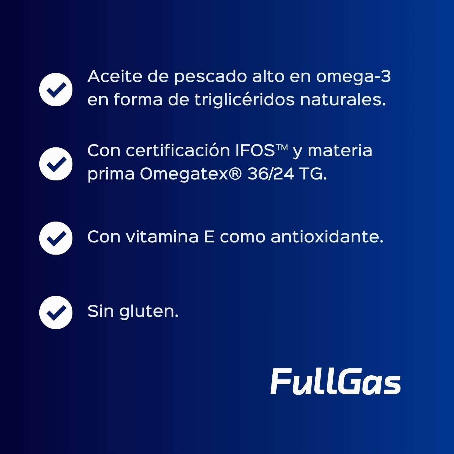 FullGas - Premium Omega 3 - Aceite de pescado omega-3 con sello IFOS (360mg EPA y 240mg DHA por perla) - 90 perlas