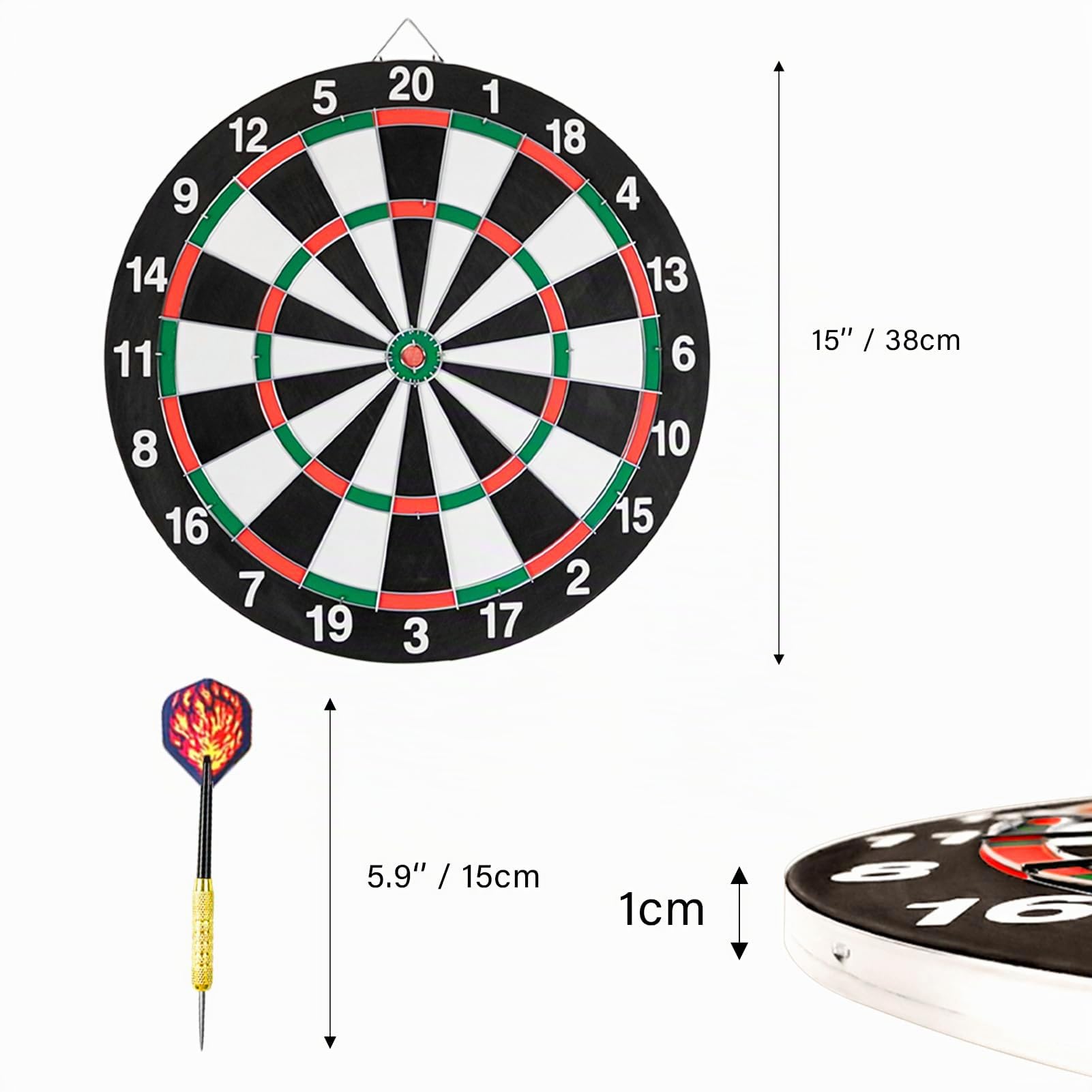 HelaCueil Bersaglio per freccette a doppio lato da 15'' (37 cm), spessore 1 cm, con set di 6 freccette