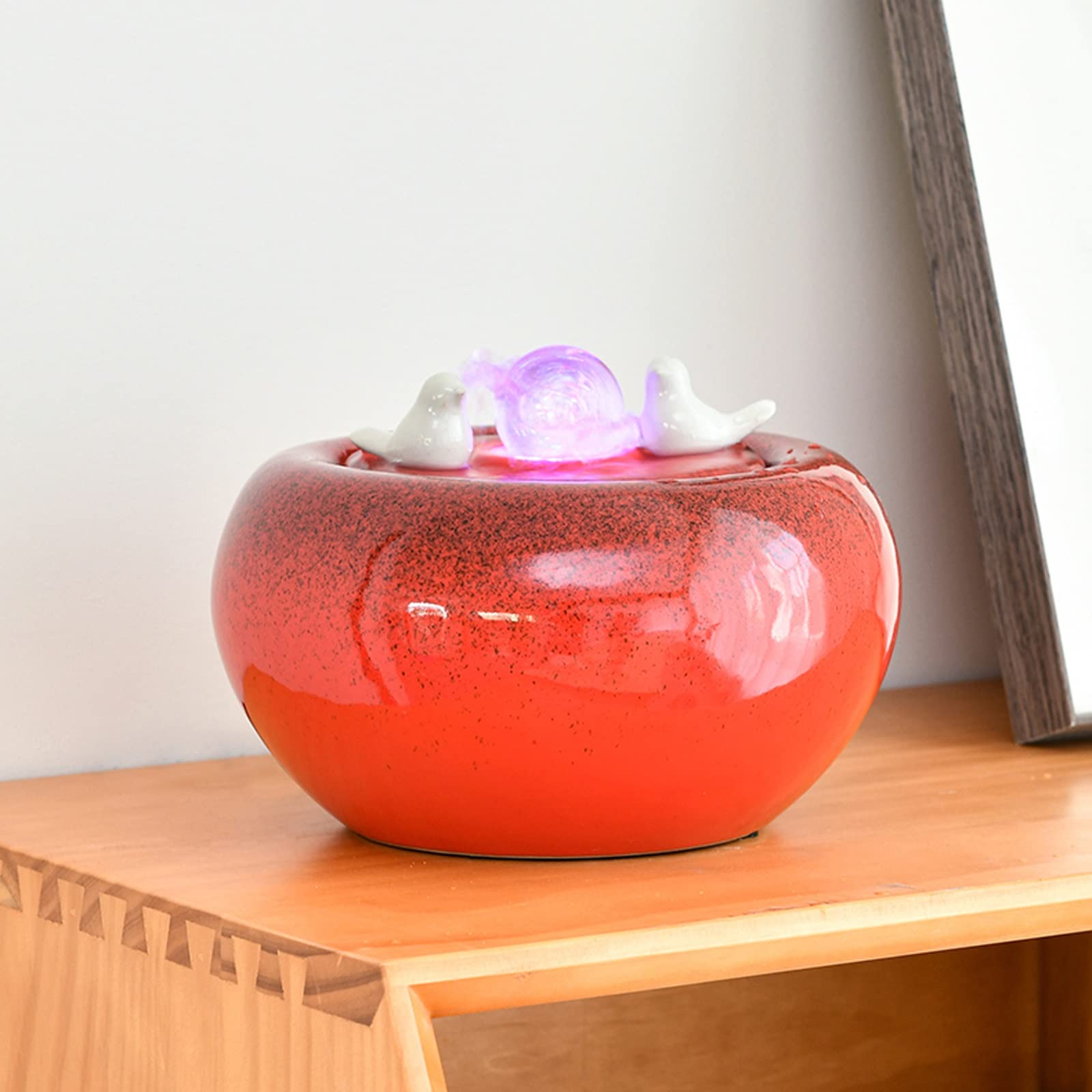 Fuente de Interior Fuente de agua de mesa de cerámica roja Fuentes de agua de relajación interior Fuente de cascada Feng Shui for decoración de la oficina de la sala de estar del hogar Fuente de Escri