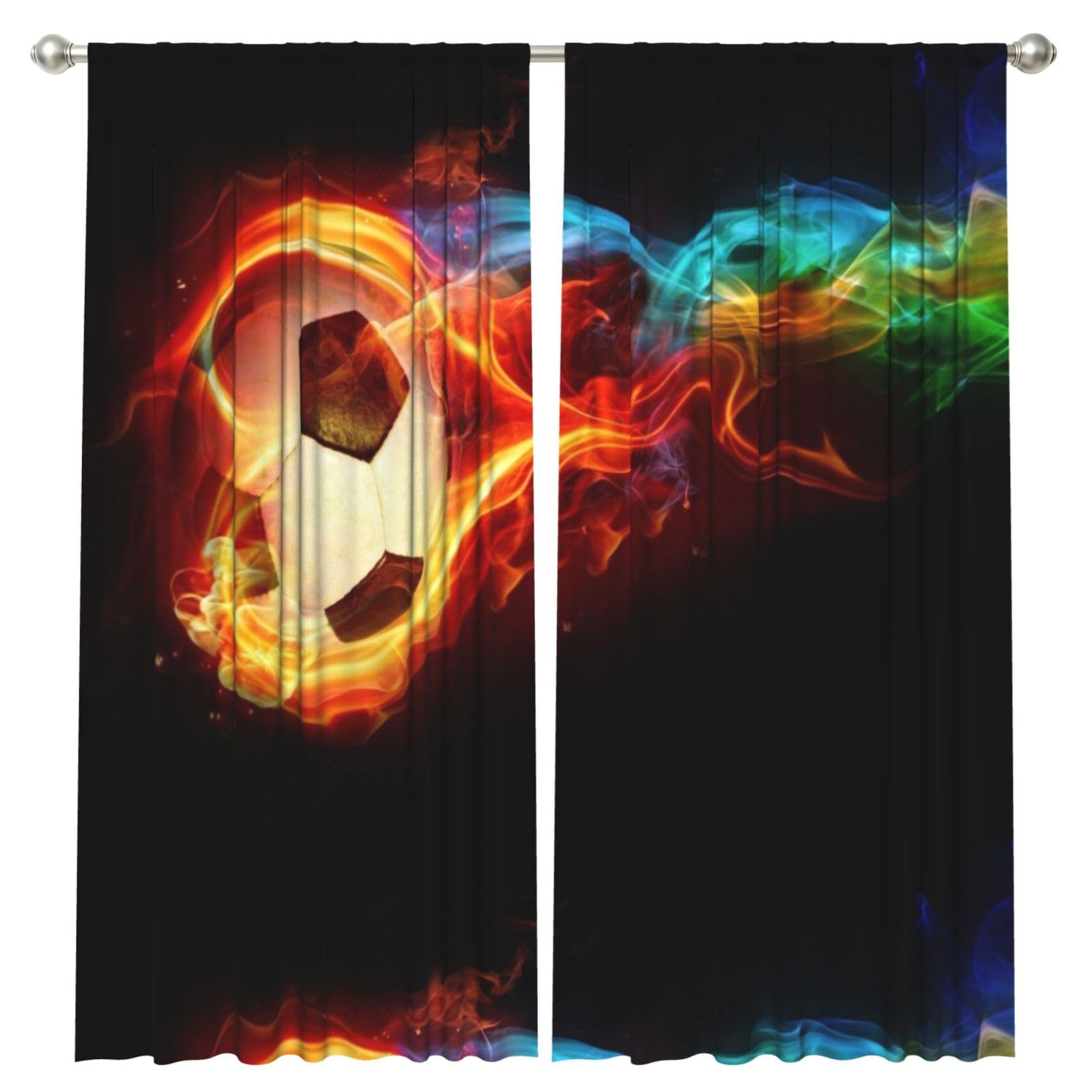 InOmak Soccer Pattern (2), 2 Panels Window Curtains 52 x 84 Inch Blackout Curtains for Living Room Bedroom