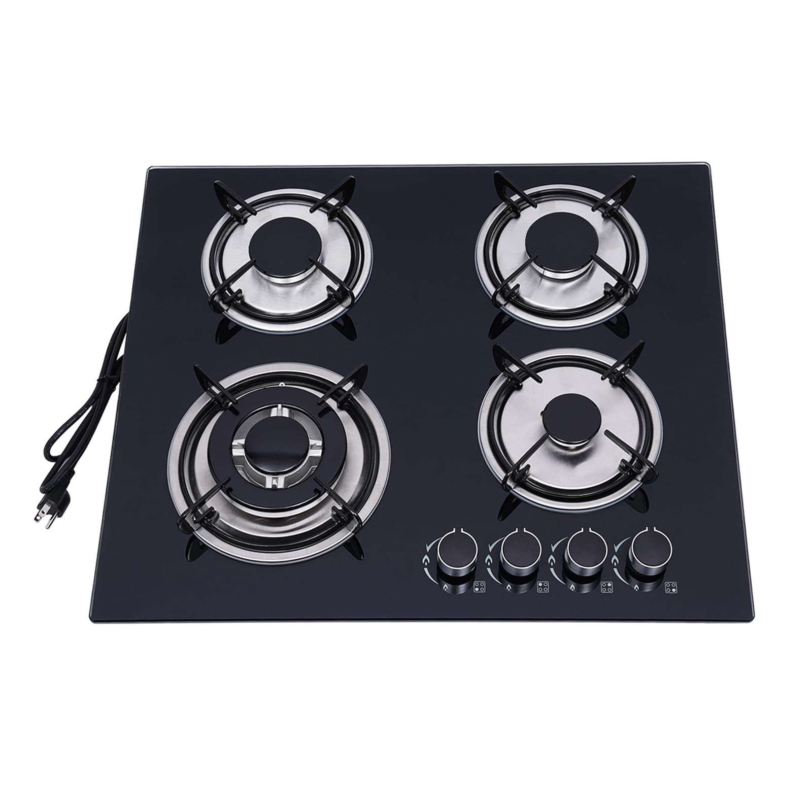 23Inch Gas Cooktop, 4 Burners Built-in Gas Stove Kitchen Cooktop Stainless Steel Electronic Pulse Ignition Thermocouple Protection LPG Convertible Propane Cooktop(4 Burners Black)