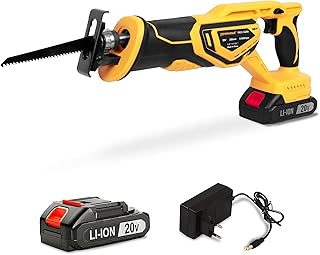 Tomahawk REC-5230 20V Brushless Reciprocating Saw/Saber Saw with 2.0Ah x2 Battery, Tool Free Blade Change, 3000 SPM, 18mm Stroke, Multi-Material Cutting Wood Steel Aluminium