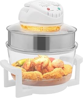 18 Quart Air Fryer Halogen Convection Oven with See-Through Glass, 1400W, Adjustable Temperature and Timer Knobs, Safety Auto Shut-off, for Healthy Meals French Fries Cooking