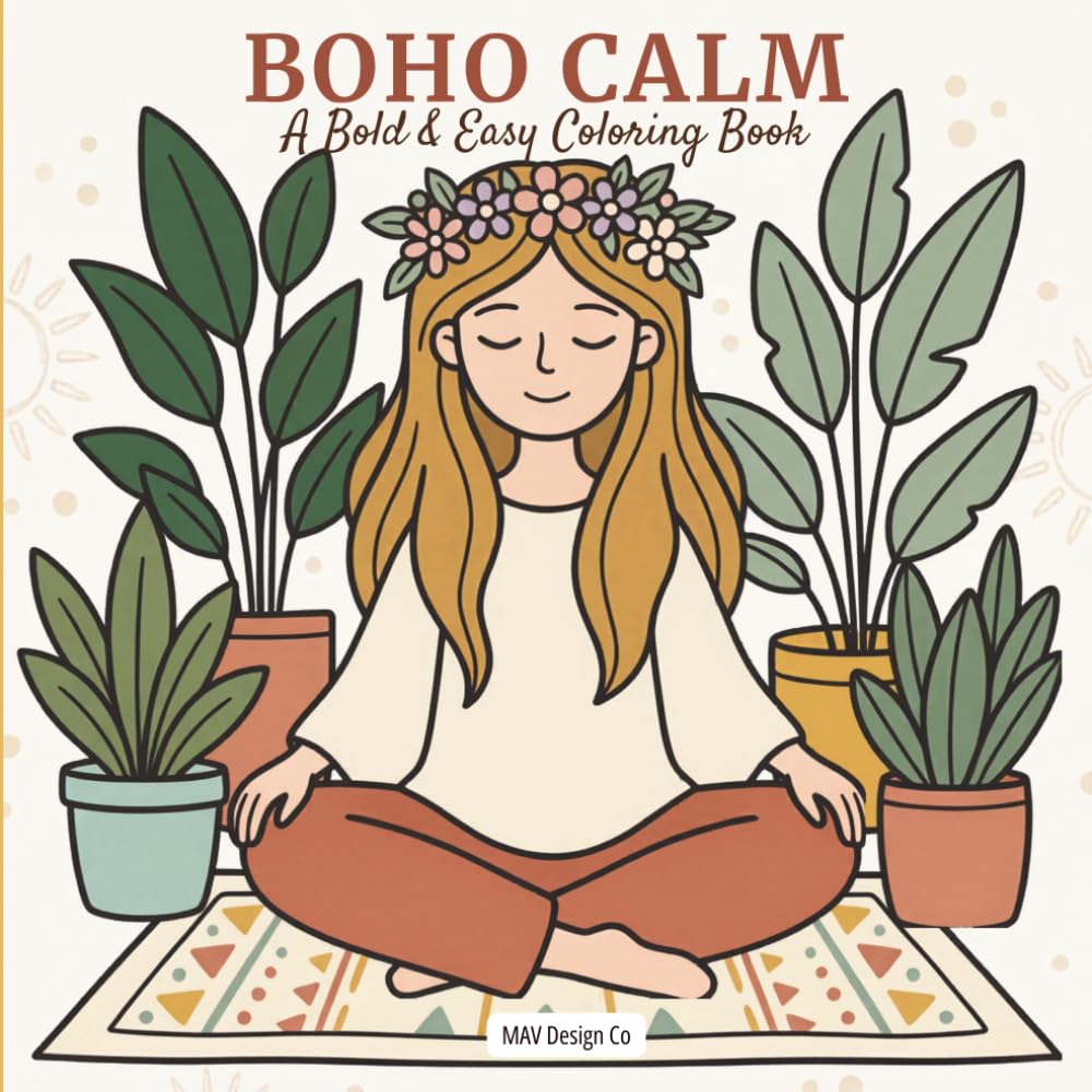 Boho Calm: A Bold & Easy Coloring Book: Simple, Relaxing Boho Designs with Plants, Cozy Scenes & Mindful Vibes for Stress Relief and Creative Calm