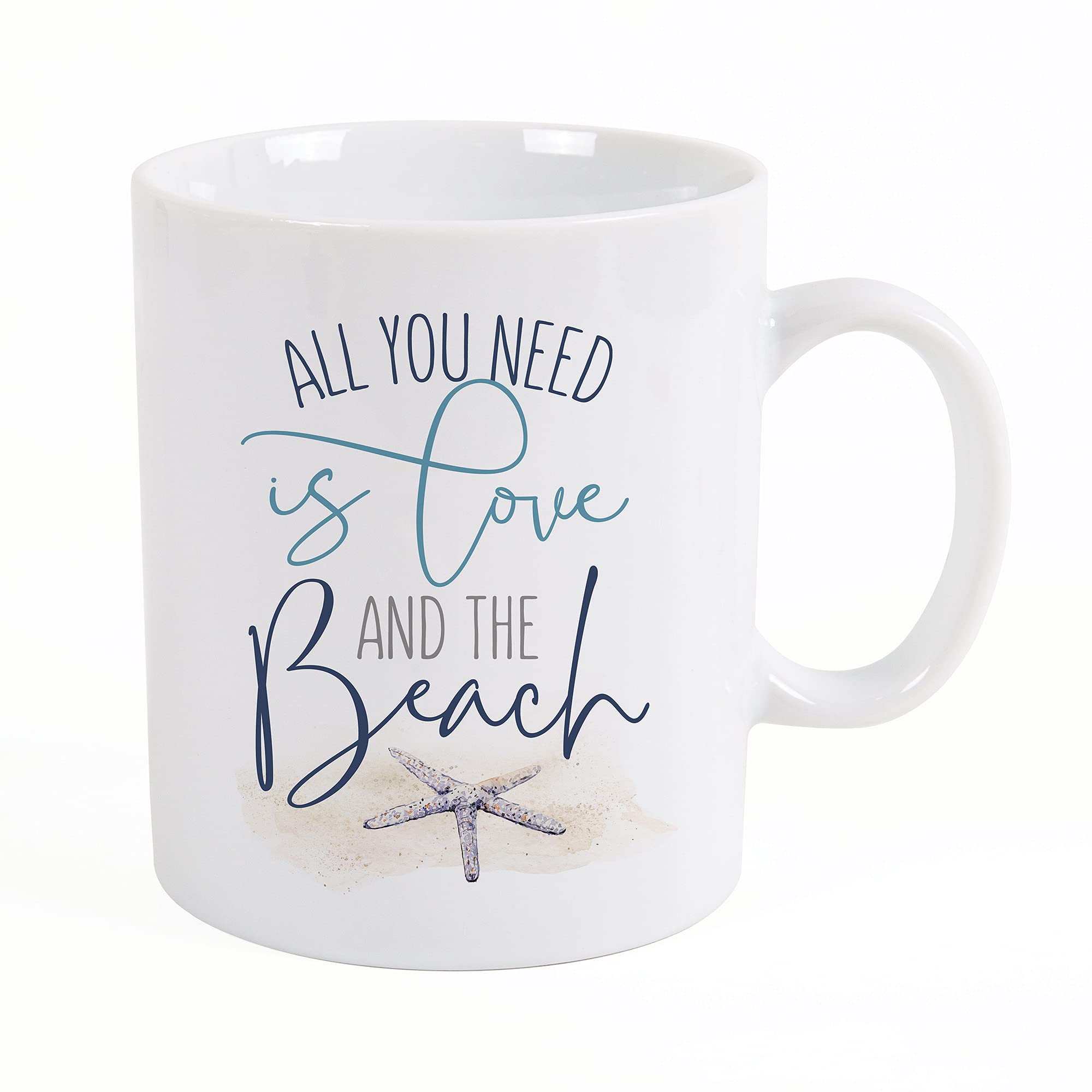 P Graham Dunn Love and the Beach Nautical White 15 ounce Porcelain Ceramic Coffee Mug