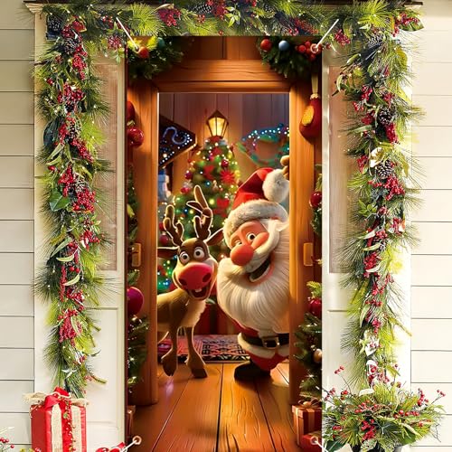 SGQTGIMU Weihnachten Türbanner 90x200cm, Weihnachtsmann Türabdeckung...