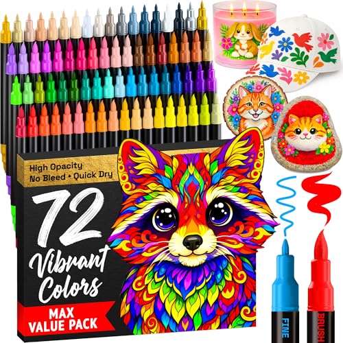 Image of ARTISTRO 72 Acrylic Paint Markers - Paint Pens for Drawing - For Fabric, Rock, Glass, Wood, Molds - Arts & Crafts Gift for Adults, Teens, Kids, Classroom Must Haves & School Supplies