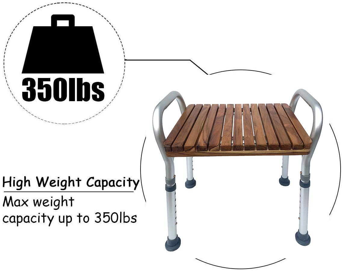 Regulowane siedzisko prysznicowe z uchwytami, nogi ze stopu aluminium, nośność 158 kg, stołek kąpielowy dla osób starszych i dorosłych, luksusowy design