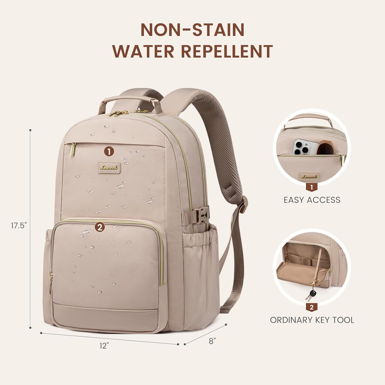 LOVEVOOK Laptop Backpack for Women with Pouch Pocket for Large Capacity Cup,15.6 Inch Laptop Computer Bag Travel Backpack Purse,Waterproof Work Business Backpack College Teacher Bags,Nude - Image 5