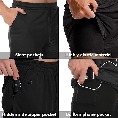 Miniatura 3 de JWJ Men's Running Athletic Workout Sports Mens 2 in 1 Shorts Breathable Gym Short for Men with Pocket