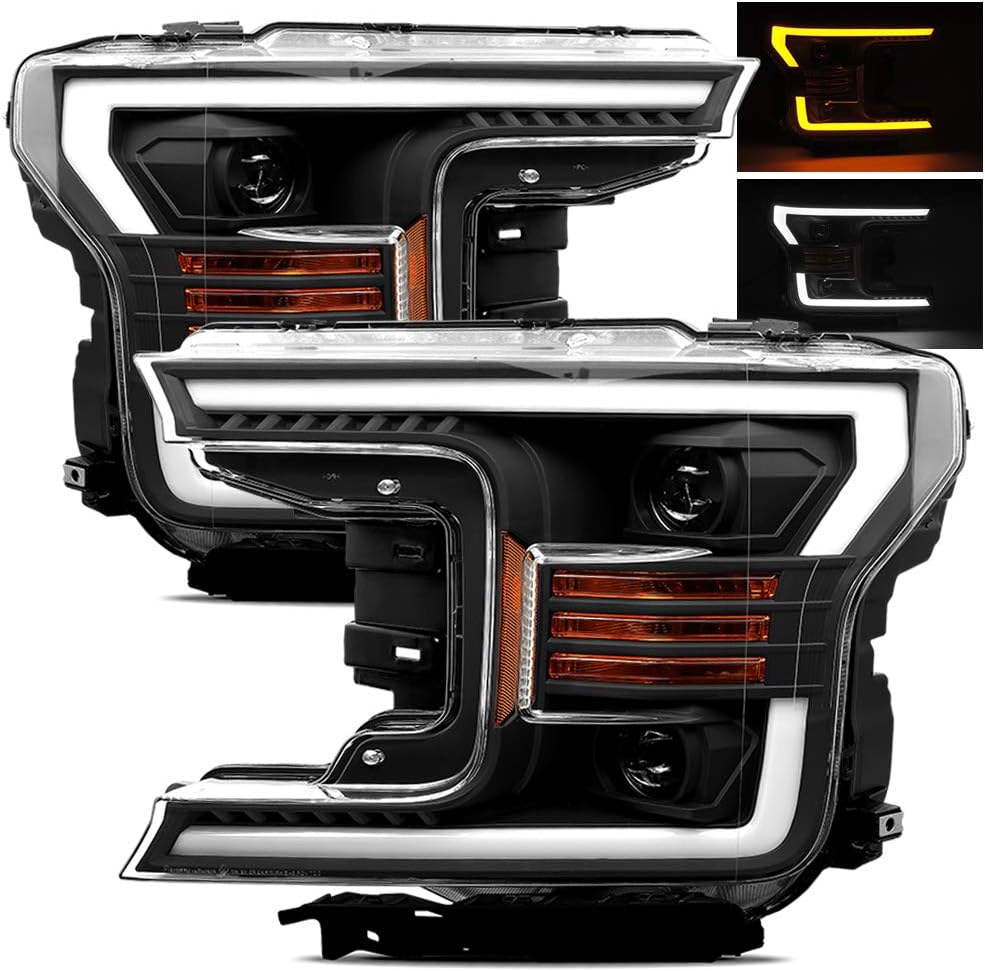 MODIFY STREET AlphaRex Base Model Chrome For 18-20 Ford F150 Halogen Type Chrome Switchback DRL/Signal LED Tube Dual Projector Headlights