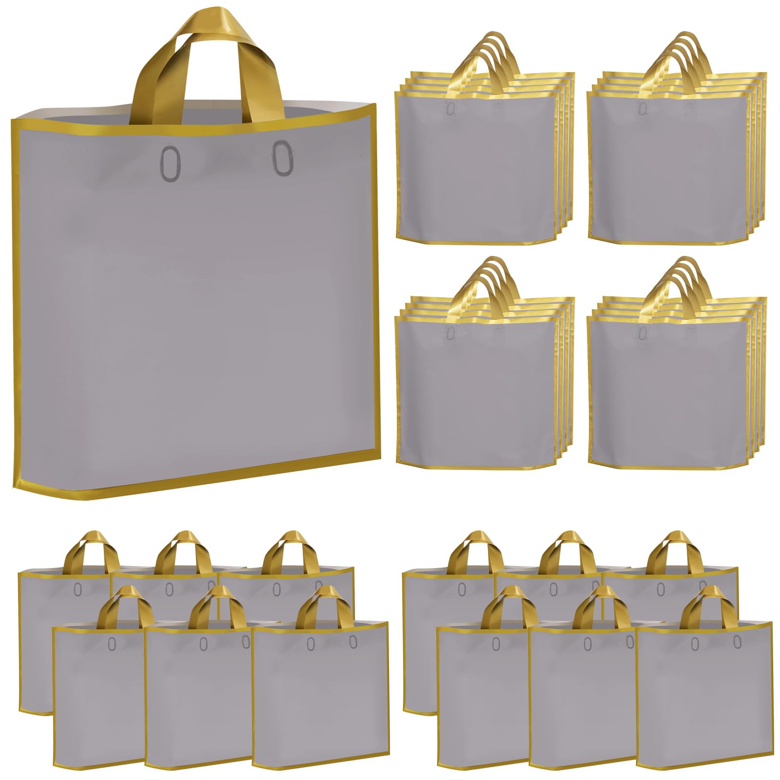 NAHRMY 50 PCS Merchandise Retail Shopping Plastic Gift Bags Grey 15.7 x 13.8 inch, Thick Large Party Carrier Bags with Handle Boutique Bag for Small Business Supply