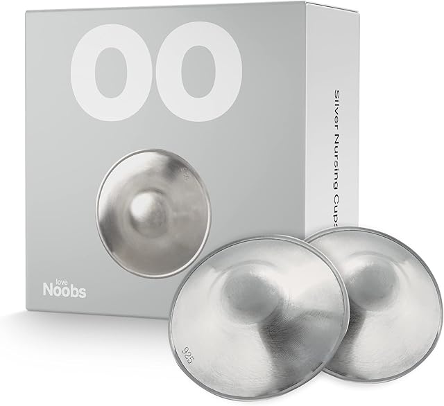 LoveNoobs Silver Nursing Cups, Soothing Nipple Shields for Nursing Newborn Babies, Nickel-Free, Pure Silver Nipple Shield, Silver Nipple Covers Breastfeeding Essential with Pouch, X-Large, 1 Pack