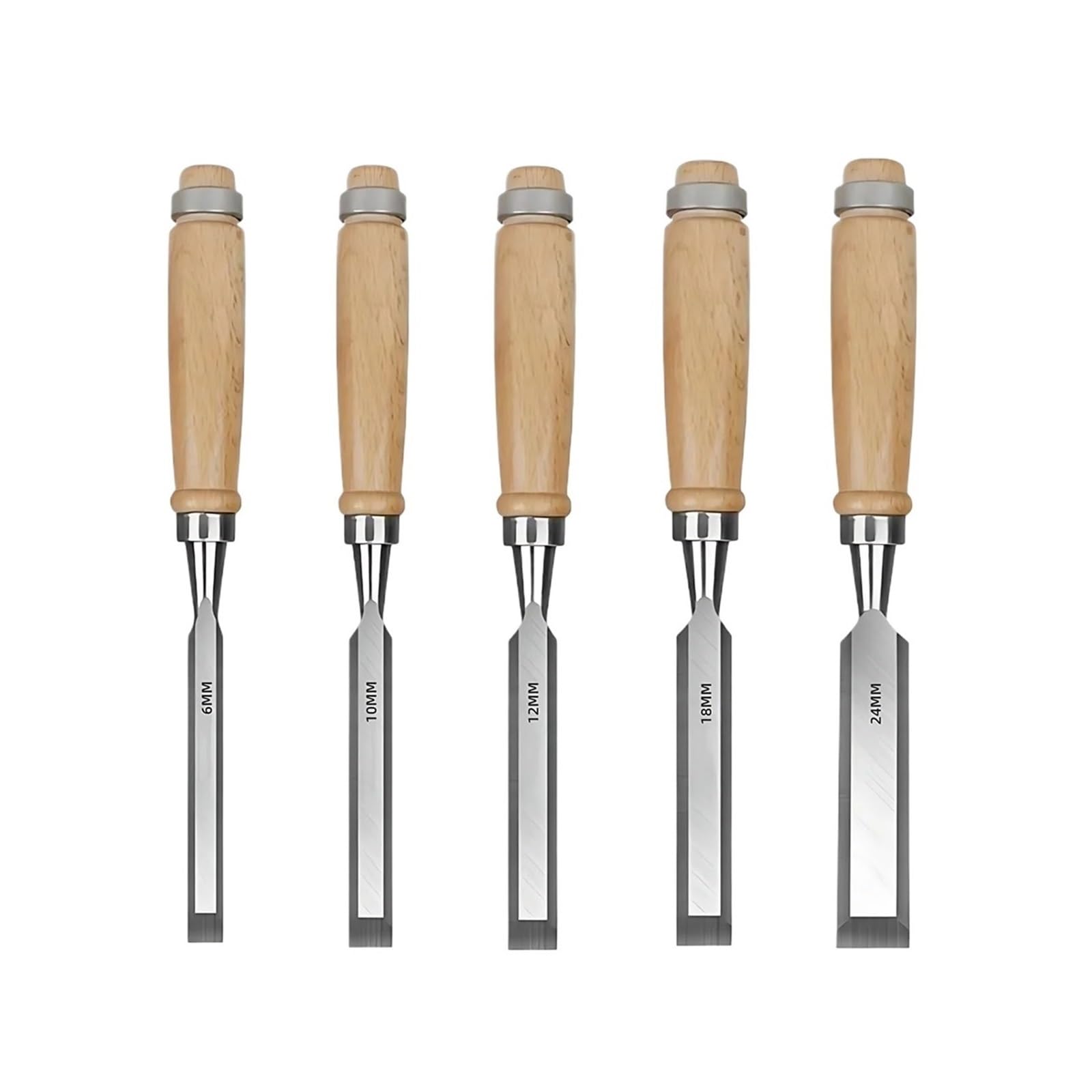 1/5 Szt. Zestaw Dłut Do Drewna Ostra Rzeźba Ze Stali Chromowo-wanadowej Z Uchwytami Bukowego Ergonomiczne Narzędzia(5pcs 6 10 12 18 24mm)