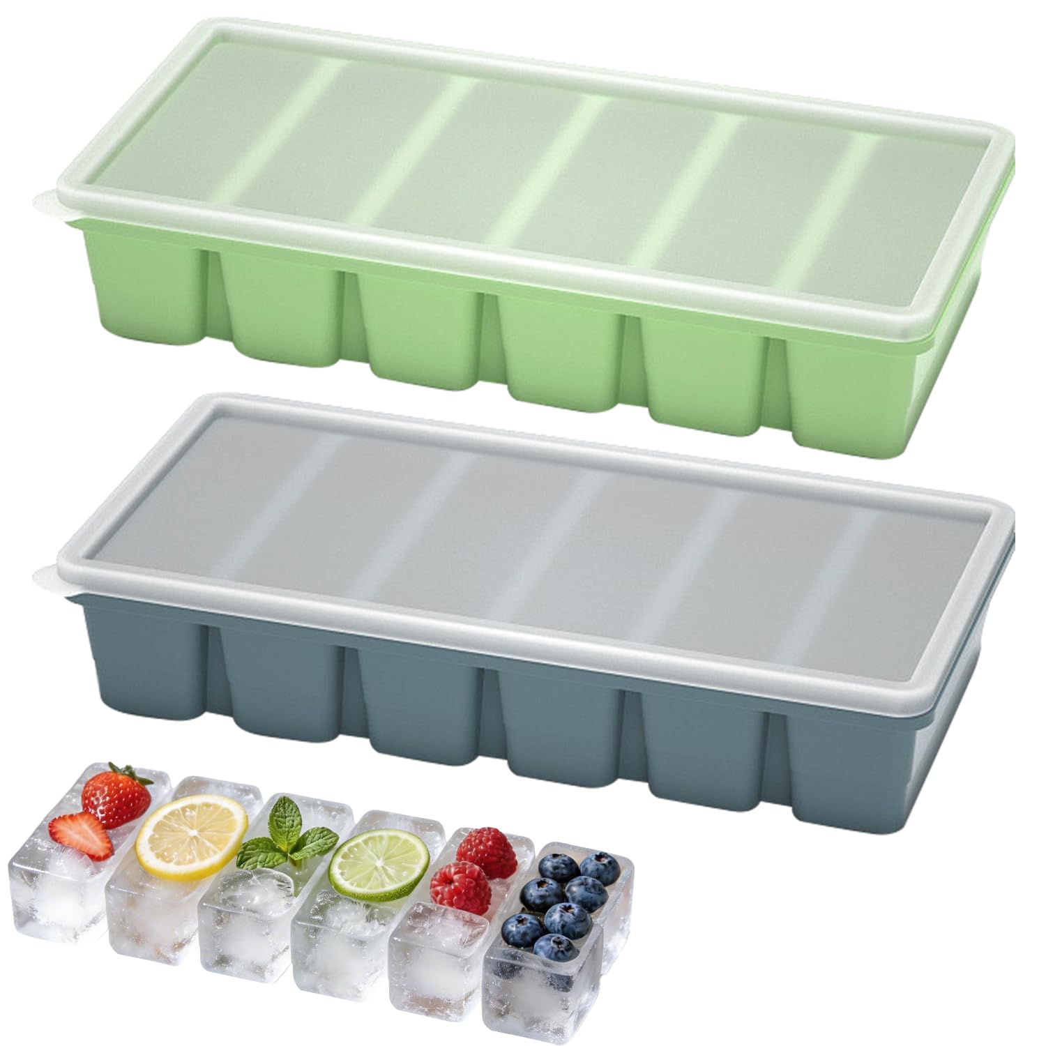 Large Ice Cube Tray, 2 PCS Souper Cubes with Lid, Silicone Freezer Moulds for Food Freezing, Souper Cubes Silicone Freezer Tray for Storing Soup, Broth, Sauces, Batch, Butter Cooking Meal Prep
