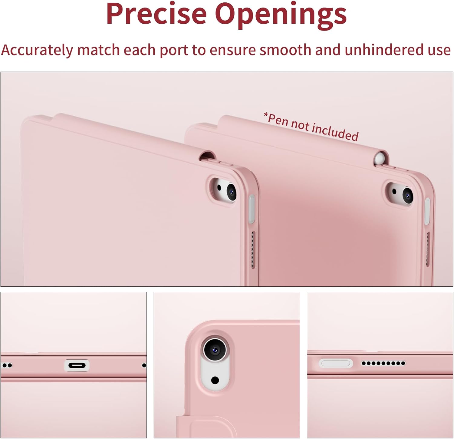 KENKE Magnetic Detachable Case for iPad A16 11th/10th Generation (11/10.9-Inch, 2025/2022) with Pencil Holder, 3+Y-Stand Removable 360° Rotating Clear Cover with Transparent Hard Back, Pink