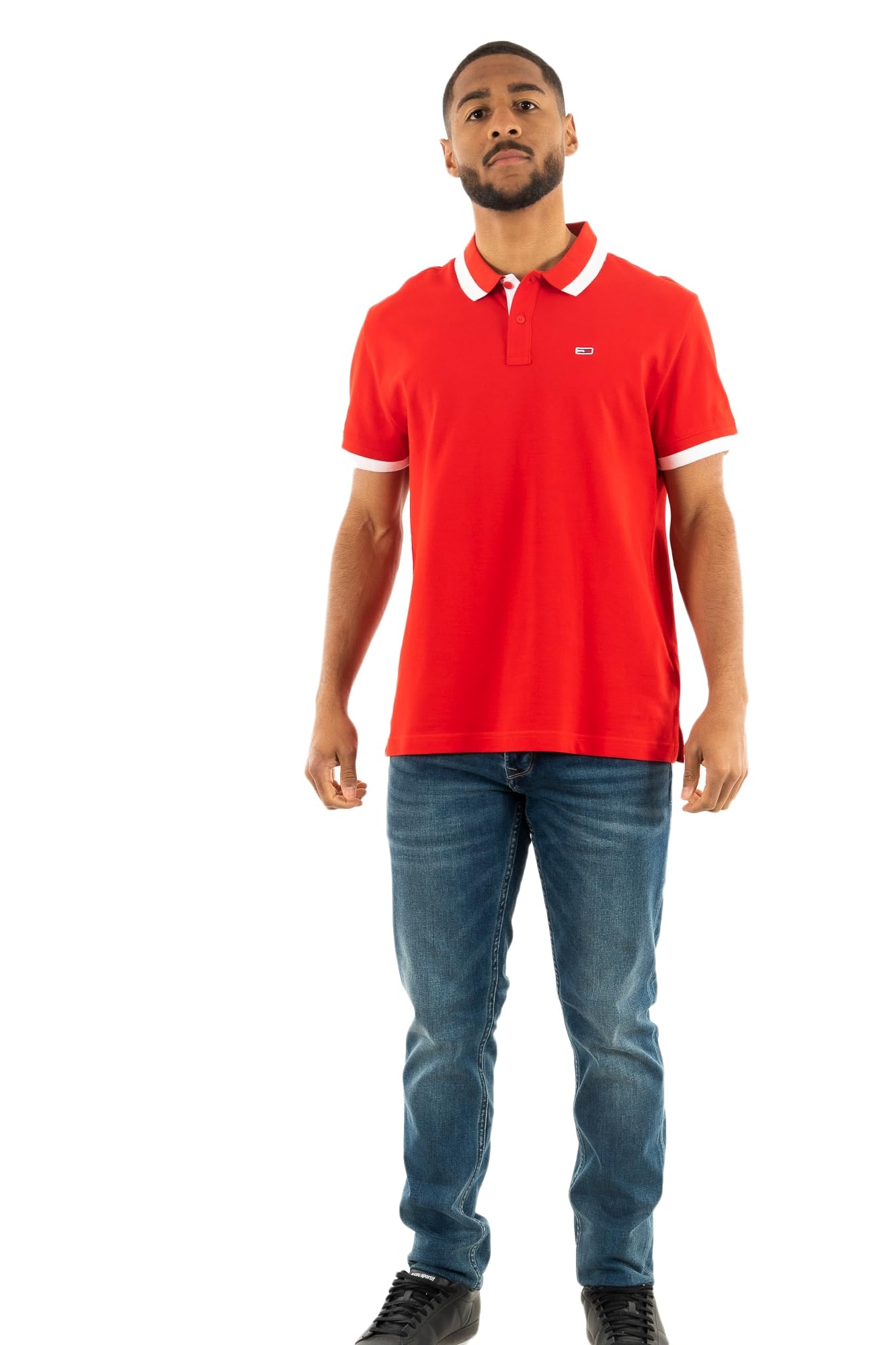Tommy Jeans Men's TJM REG Solid Tipped Polo DM0DM18313 S/S Polo, RED (Deep Crimson), L