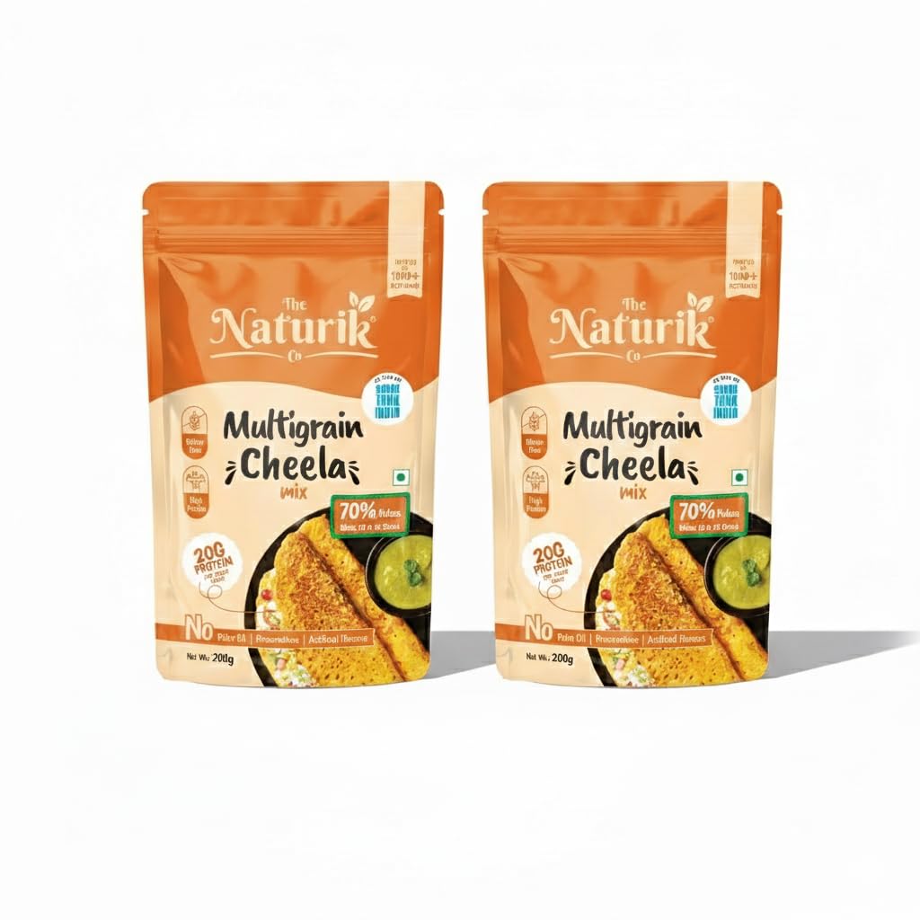 The Naturik Co. Multigrain Chilla Mix 250g (Pack of 2): Instant, Ready to Cook Cheela & Dosa Mix with 70% Pulses & 20% Protein, Healthy Breakfast Option for Kids & Family | As Seen On Shark Tank