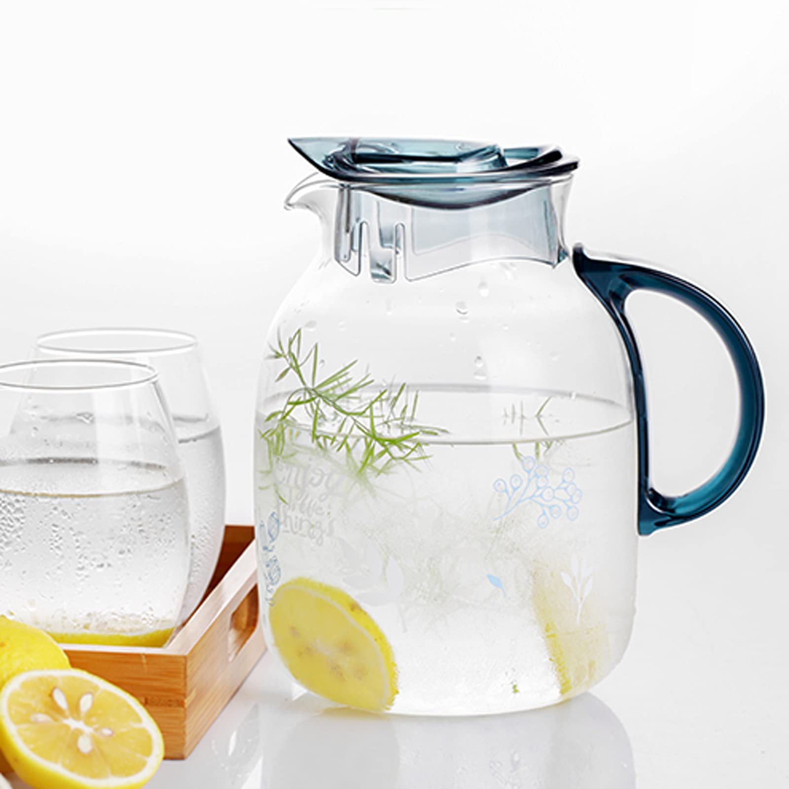 Jarras Agua Jarra de agua fría de vidrio con mango anti-escaldado Jarra de gran capacidad for el hogar Tetera resistente a la alta temperatura (50.7/67.6 oz) Jarra de Té Helado(Size:L)