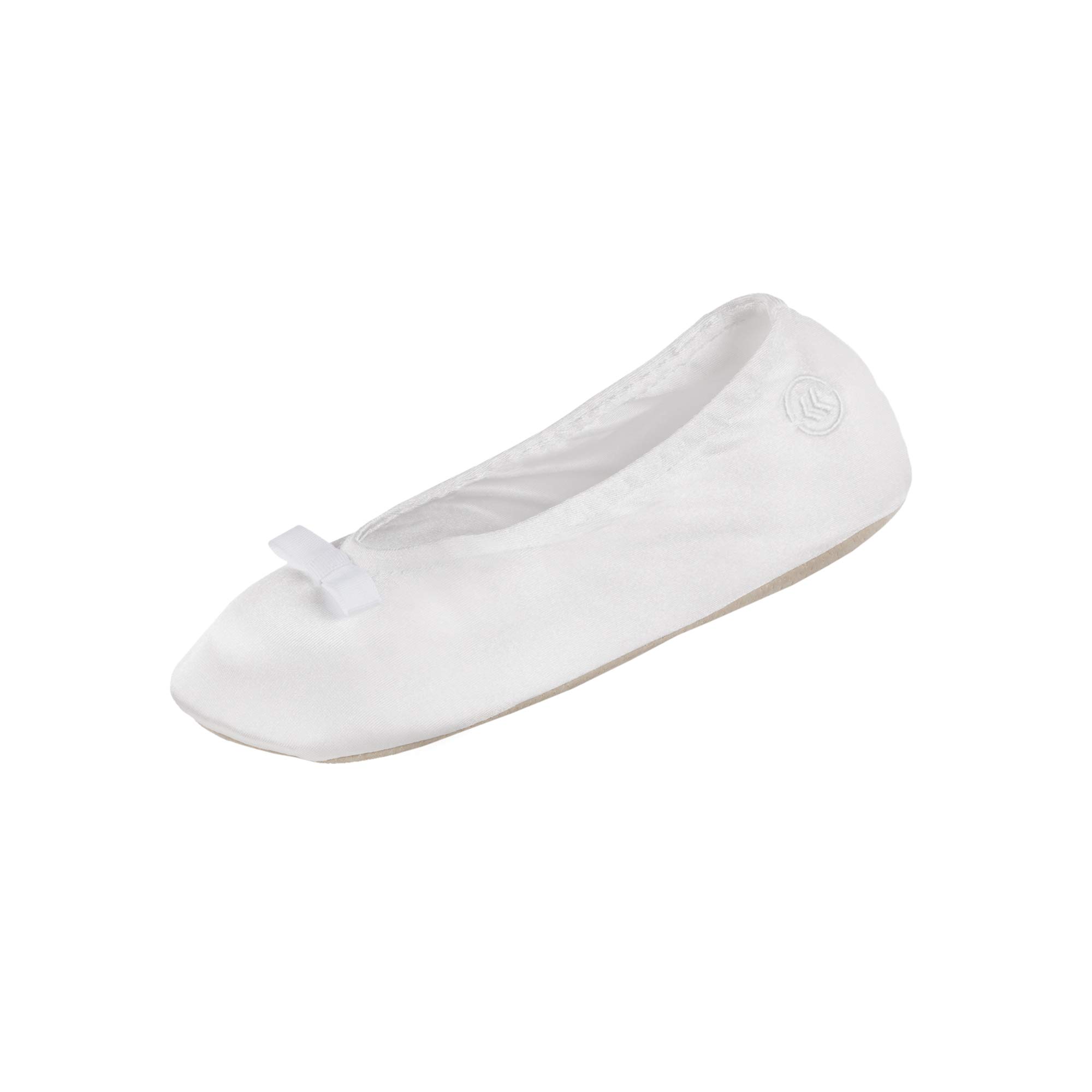 isotoner Womens Classic Stretch Satin Ballerina Slippers with Satin and Sequin Bow Tie