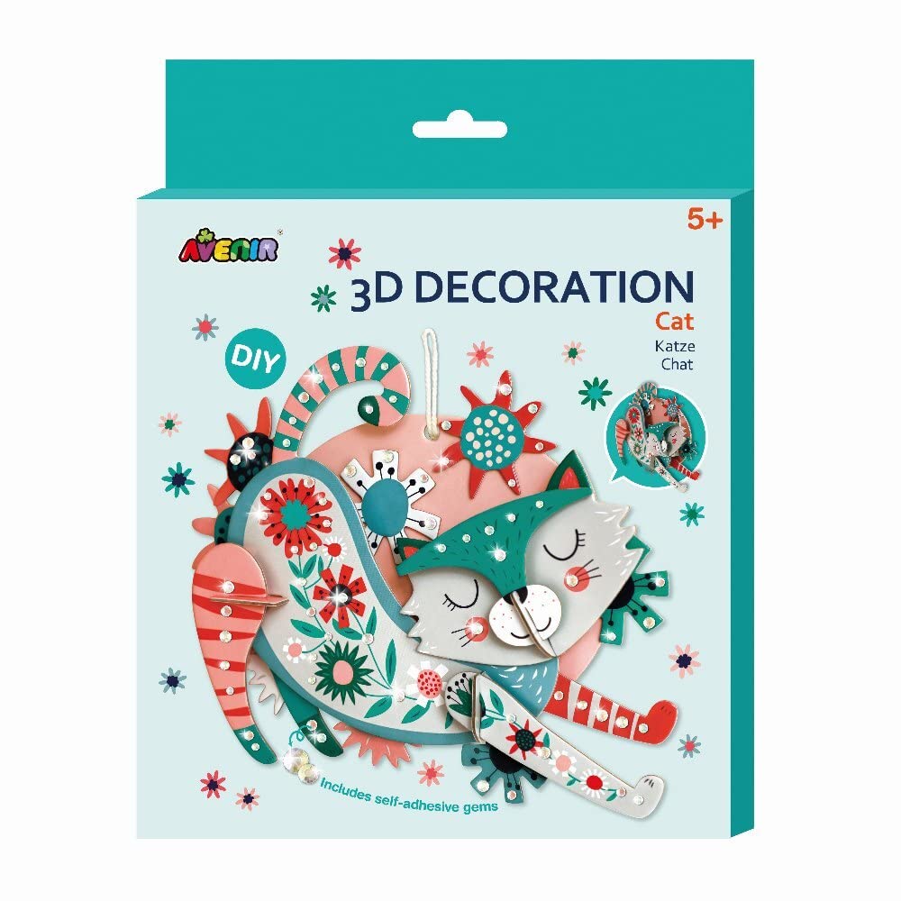 Avenir 6305070, 3D Decoration Cat, Creative Kit, Craft Set for Children from 5 Years