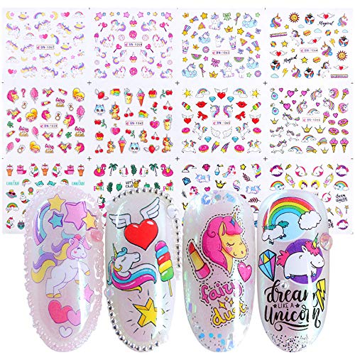 Ny, Unicorn Nail Art Stickers Decal 12 Sheets Nail Supplies Cute Unicorns Rainbows Stars Moons Cherries Flamingos Ice Cream Nail Design Acrylic For Women Grils Diy Decorations Manicure Tips Kids Birthday Gifts, 7425691337076 #TOP21