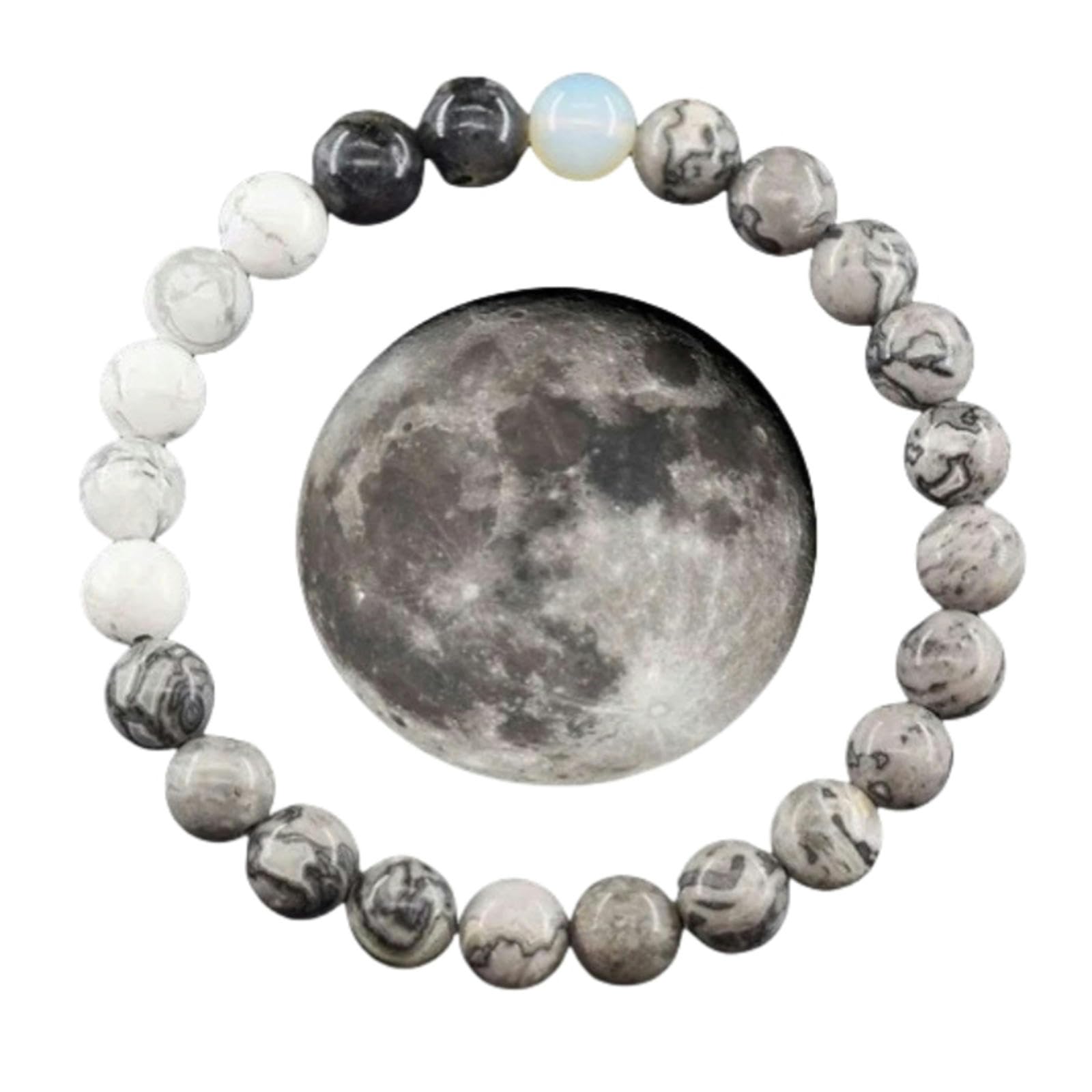 Bracciale Feng Shui Planetario in Pietra Naturale per Uomo E Donna - Universo Sistema Solare in Perline Con Otto Pianeti Fatti A Mano - Luna