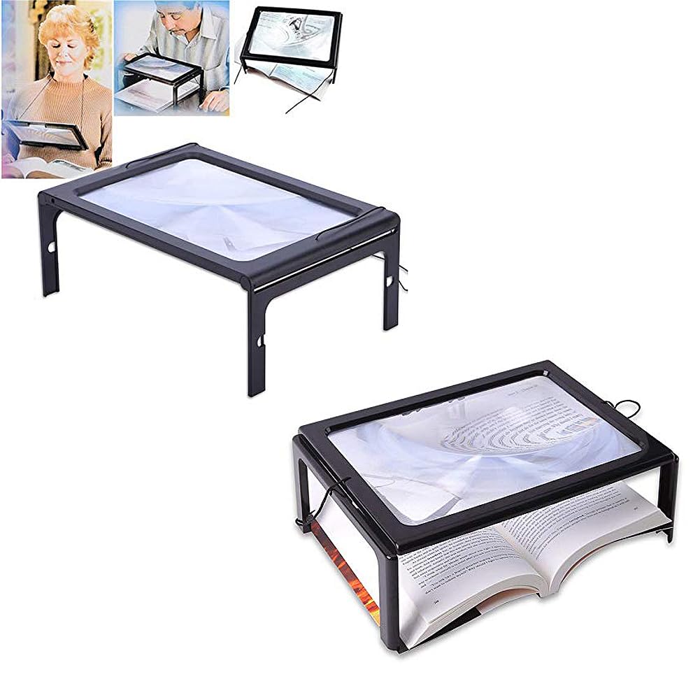 A4 Reading Magnifier With LED Lights - 3X Magnifying Glass With Foldable Legs For Low Vision