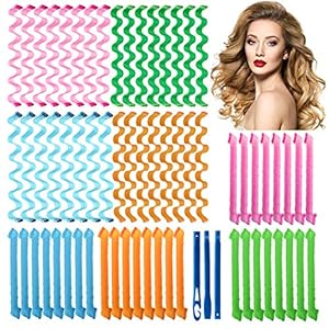 64Pcs-Hair-Curlers-Spiral-Curlers-No-Heat-Curlers-Wave-Formers-Curly-Wavy-Hair-Curlers-Spiral-Hair-Curls-Styling-Kit-2-Style-Magic-Hair-Curler-Spiral-Hair-Curlers-with-2-Pieces-Styling-Hooks-45CM 64Pcs Hair Curlers Spiral Curlers No Heat Curlers Curly Wavy Hair Curlers Spiral Hair Curls Styling Kit 2 Style Magic Hair Curler Spiral Hair Curlers with 2 Pieces Styling Hooks (45CM)