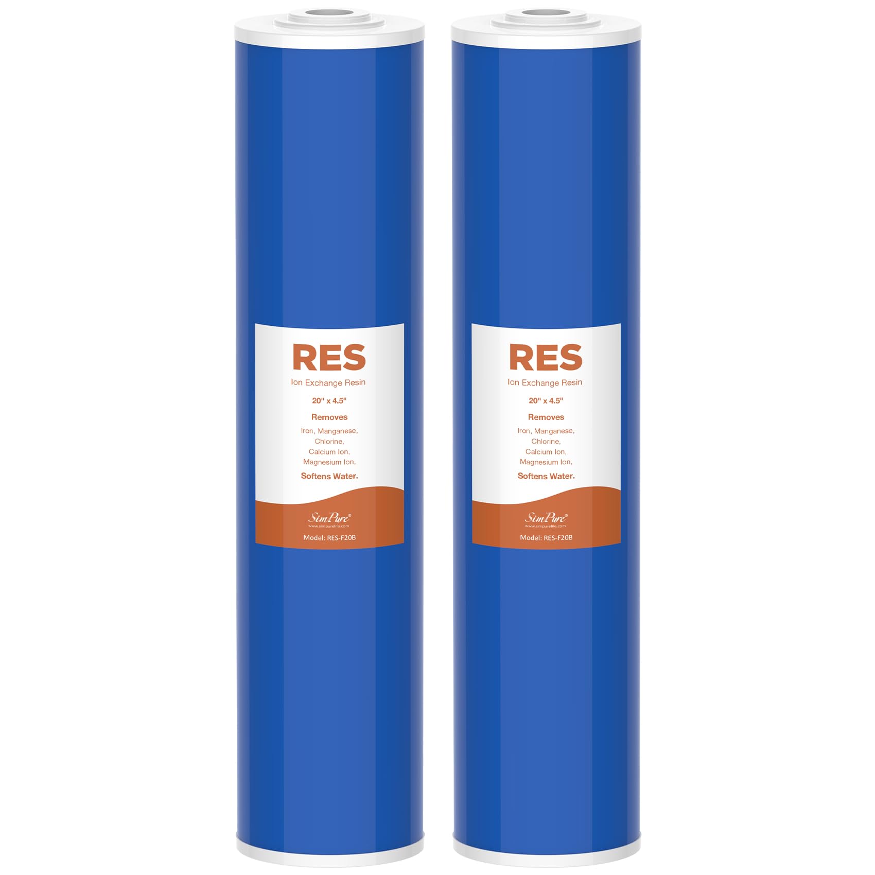 SimPure Whole House Water Filter Cartridges 20" x 4.5" Cation Exchange Resin Water Softening Filter, For DB20P, DB20P-3, WHB20, 2 Pack