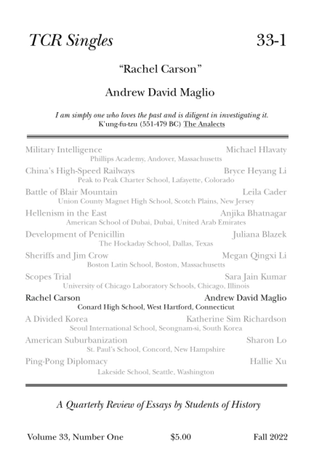 TCR Singles 33-1 Rachel Carson