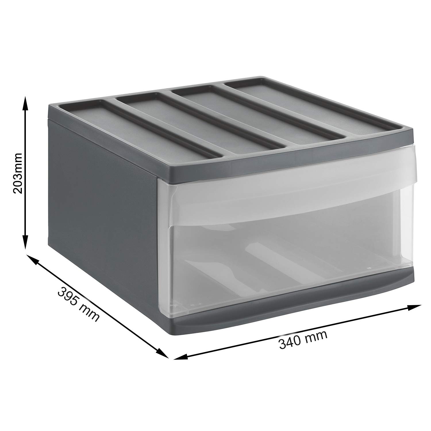 Rotho Systemix Schubladenbox 1 Schub, Kunststoff (PP) BPA-frei, anthrazit/transparent, L (39.5 x 34.0 x 20.3 cm)