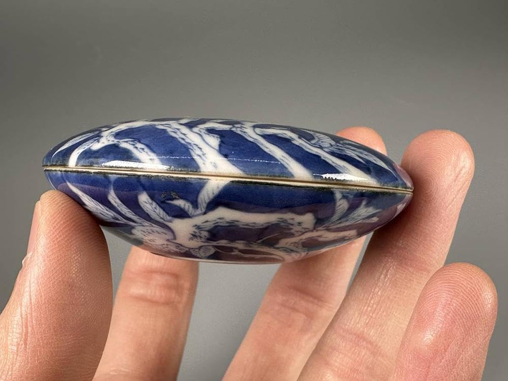 Amazon.co.jp: 瓷 瓷器 青花留白花鳥紋印泥盒 清代 柘榴 喜鵲 染付文様 