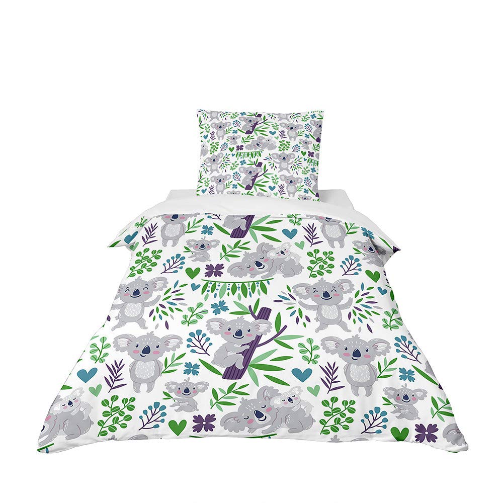 FANSU Children Baby Girls Boys Kids Duvet Cover Bedding Set 2 Piece, Nursery Easy Care Quilt Cover with zipper & Pillow Set for Toddler Cot Bed - Cartoon animal print (koala,100x135cm+40x60cm)