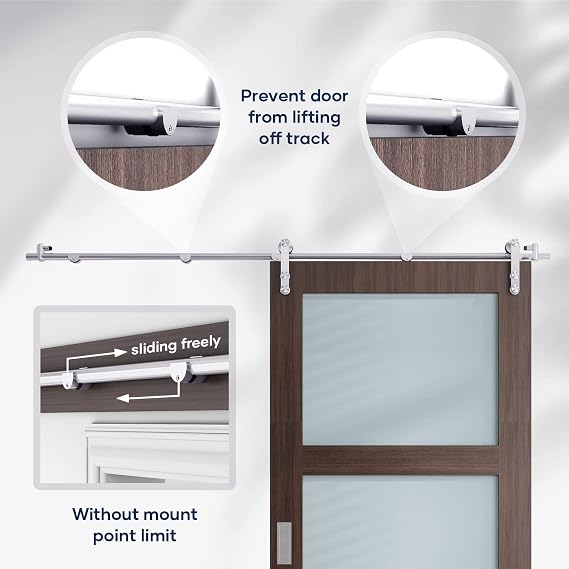 EaseLife 5 FT Stainless Steel Sliding Barn Door Hardware Track Kit,Heavy Duty,Anti-Rust Anti-Corrosion,Slide Smoothly Quietly,Easy Install (5FT Track Kit for 26~30 Single Door)
