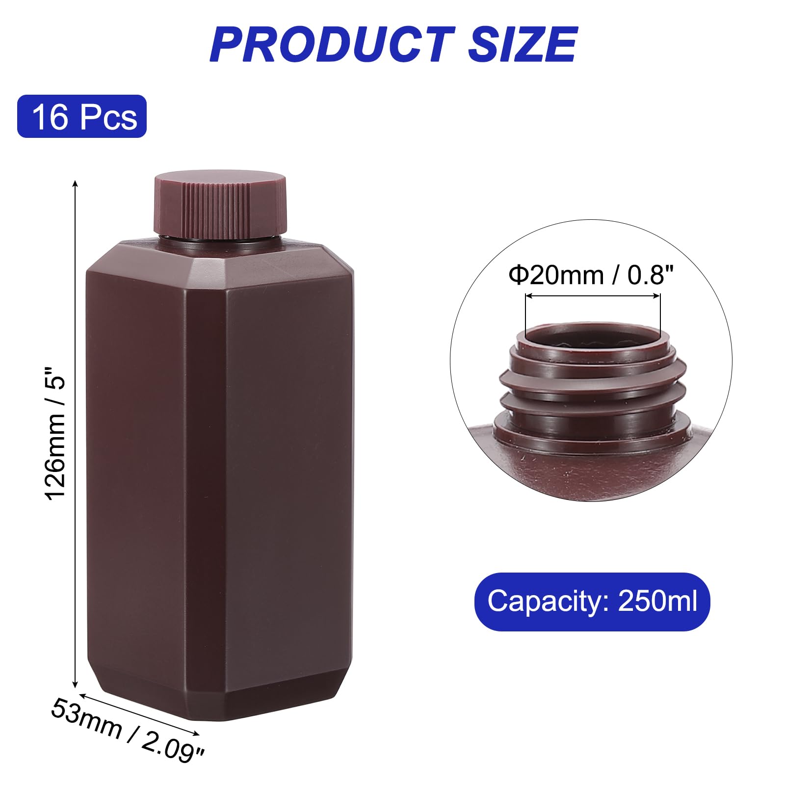 PATIKIL Bottiglie Per Reagenti, 16 Pezzi 250ml HDPE Bocca Stretta Contenitore Quadrato Modello Con Copertura Ad Anello Interno Per Laboratorio Acqua Reagenti Liquidi Solidi Modello