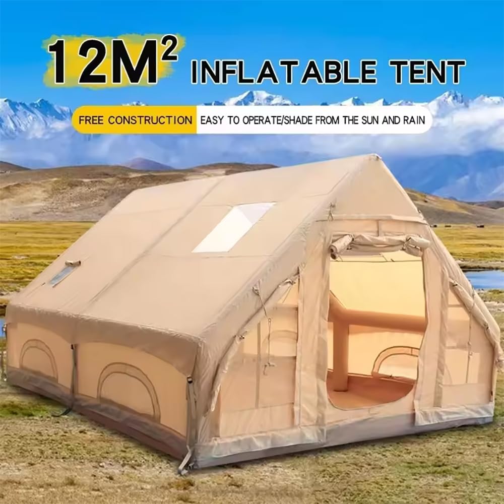 Full Bloom Aufblasbares Zelt für Camping 6~8 Personen große aufblasbare Luft Zelte Haus, Luxus-Zelt, wasserdicht Oxford, 4 Jahreszeiten Oxford Kabine Zelt mit Mesh & Schornstein Fenster. Sport & Freizeit