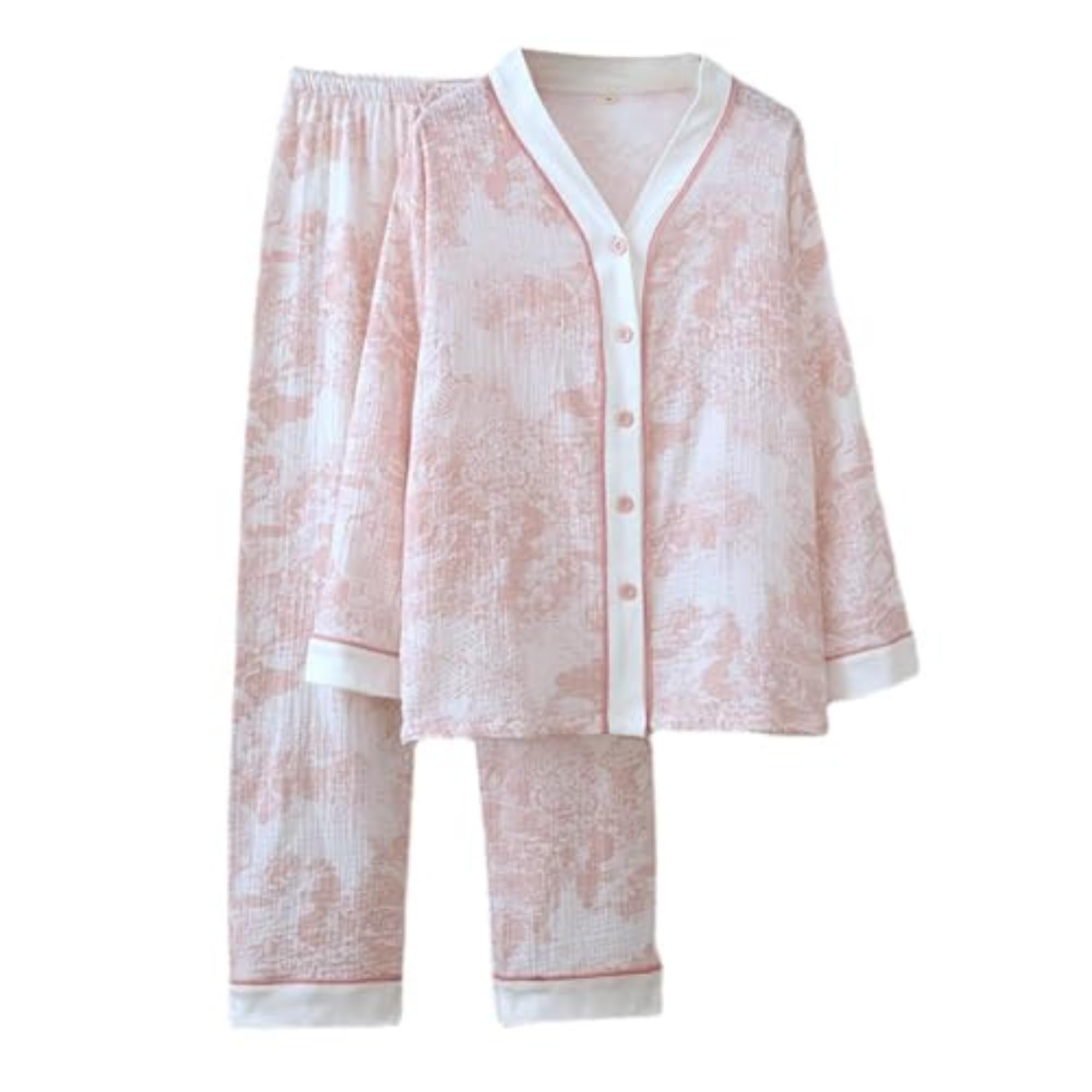 Vhitler Women's Pink02 Linen Set Coquette Pajamas Set Summer Lounge Sets For Old Money Aesthetic, M