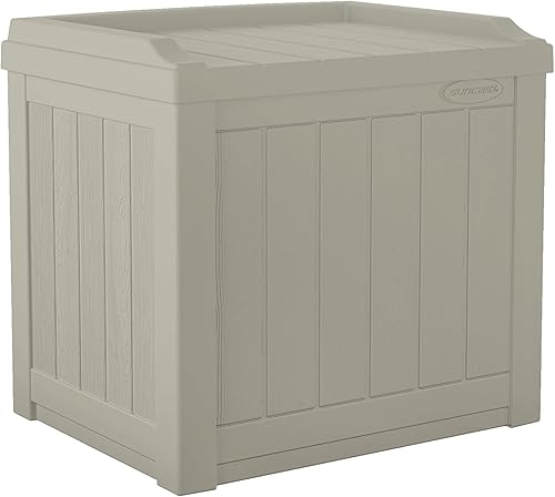 Suncast - Caja pequeña de almacenamiento de 22 galones, de resina ligera para interior y exterior, para almacenar cojines, herramientas de