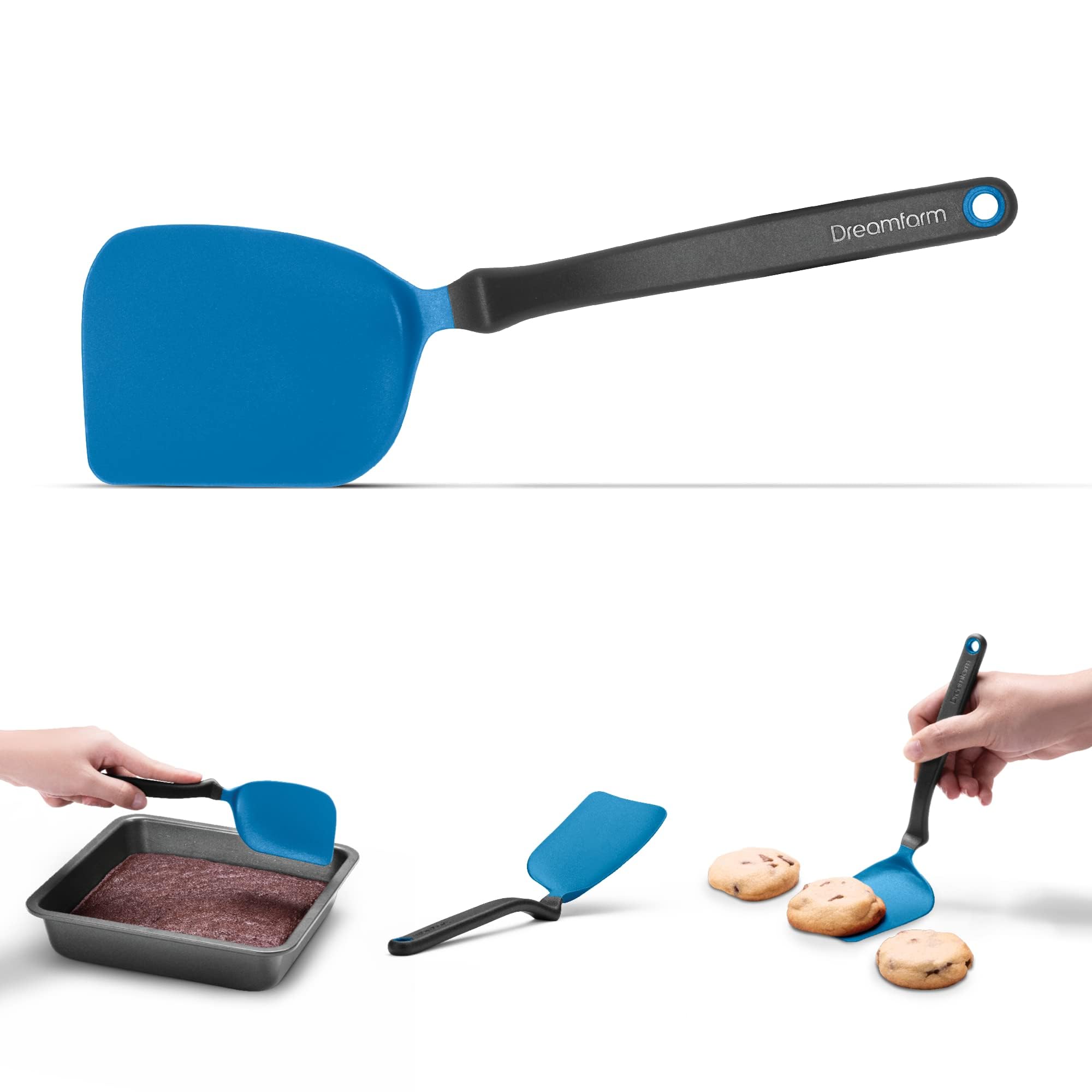 Dreamfarm Mini Chopula Non-Stick-Safe Super-Flexible Sit-Up Spatula with Strong Flat Edge to Separate Food - 9" Classic Blue