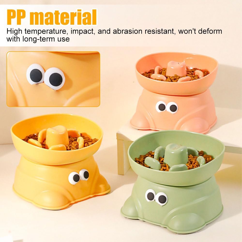Raised Slow Feeder Cat Bowl, Tilted Elevated Cat Food Bowls with Anti-Slip Strips, Anti Vomiting Slow Feeder Bowl for Cats Kitten Dogs