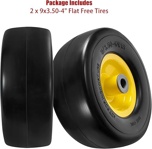 Miniatura 7 de Paquete de 2 neumáticos planos para cortacésped de 9 x 3.50-4 pulgadas, repuesto para cortacésped delantero de giro cero y tractores de jardín, cubo