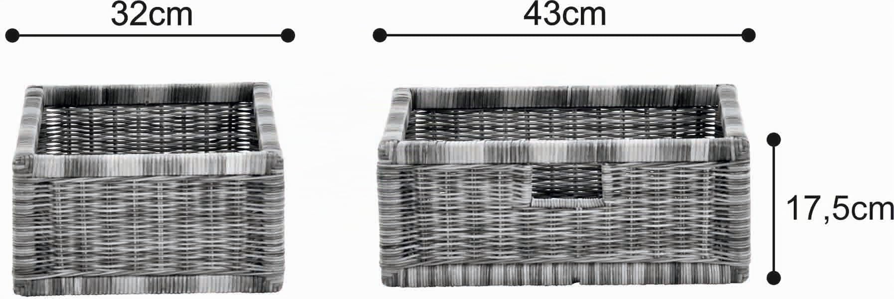 korb.outlet Set / 2 Regalkorb Weiss ca. 43x32x17,5 mit Holzrahmen Rattan Schubfach Box zur Aufbewahrung Schrankkorb Griff