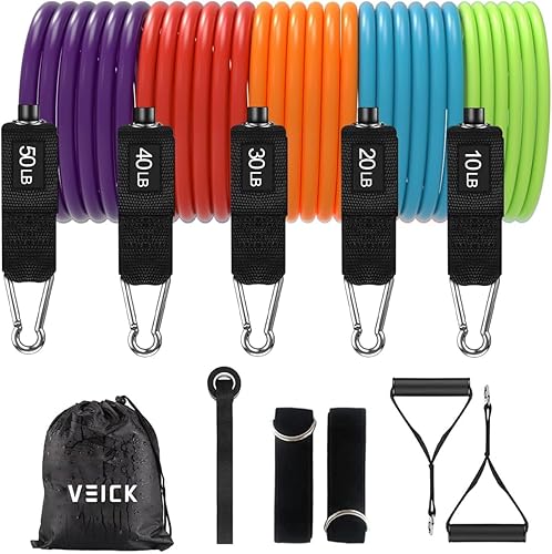 VEICK Bandas de resistencia, bandas de ejercicio, bandas de entrenamiento, bandas de resistencia para entrenar con asas para hombres y mujeres,