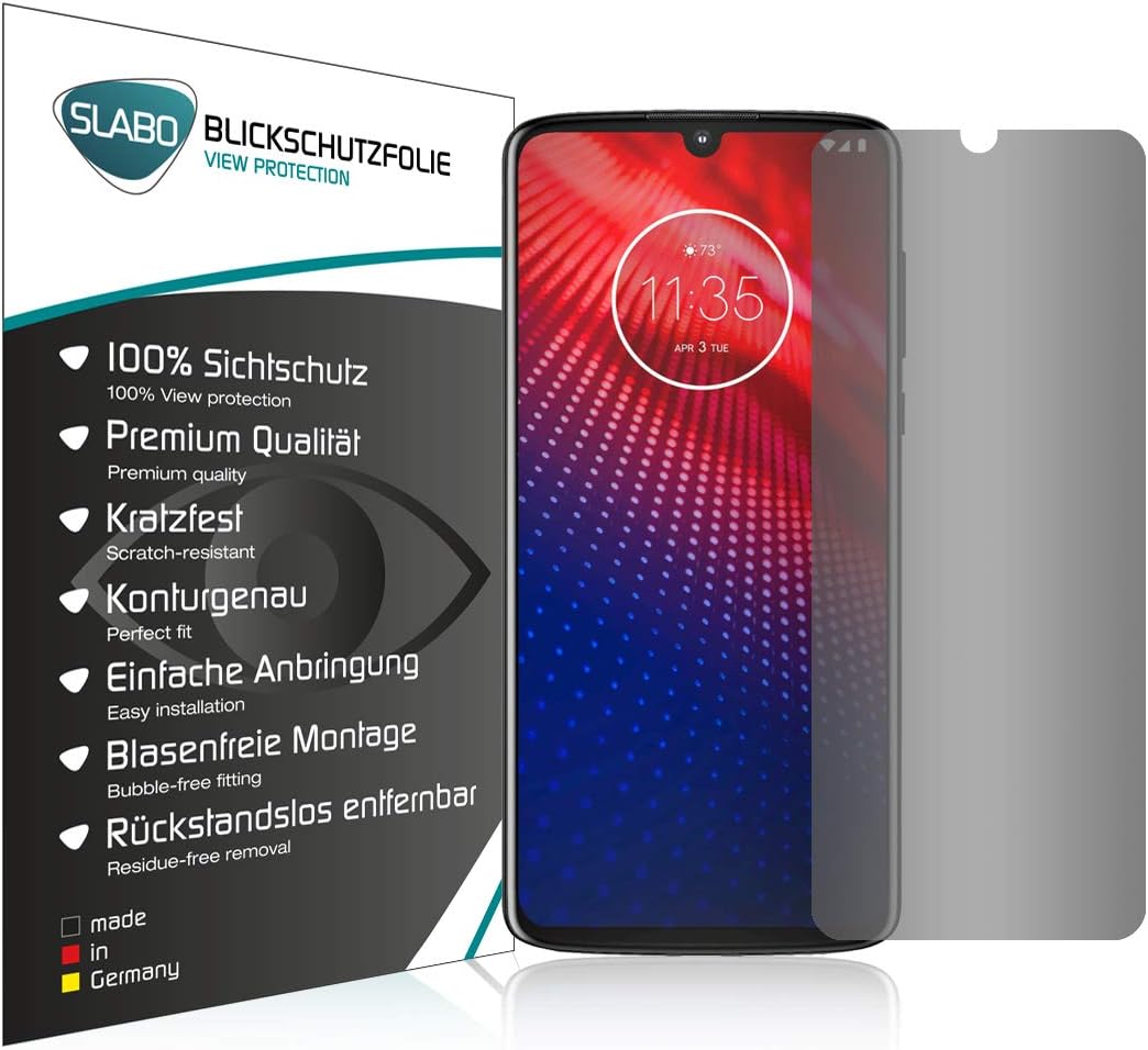 Slabo privacy screen protector for Motorola One Zoom | Moto Z4 view Protection Black
