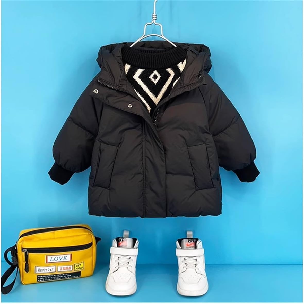 Little Girls Boys Winter Warm Cartoon Zipper Cute Bear Ears Hoodie Jacket Down Puffer Coat Outwear
