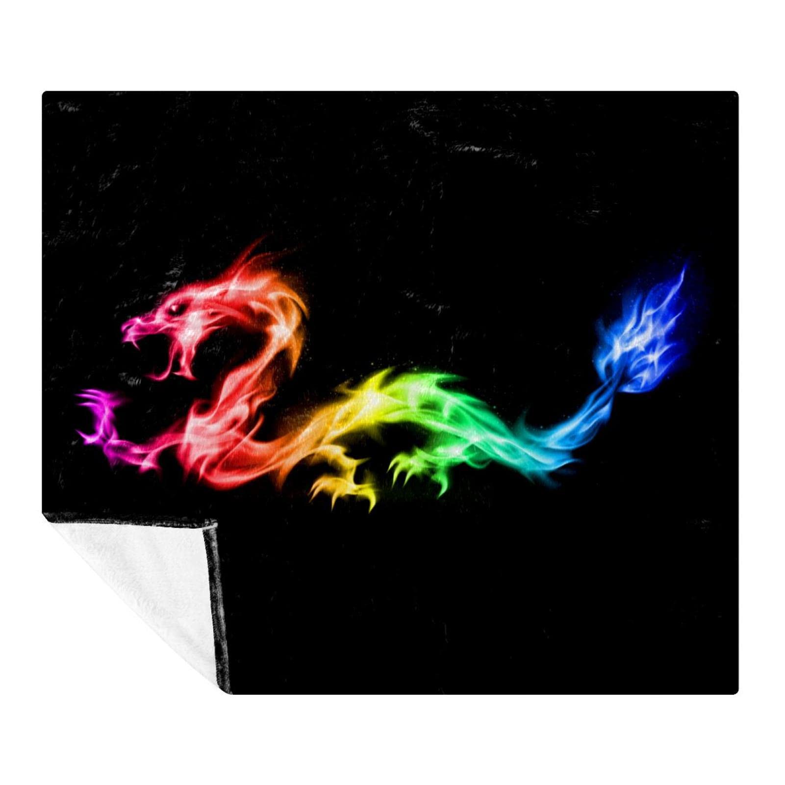 Couverture polaire dragon flamme colorée pour le sol du canapé